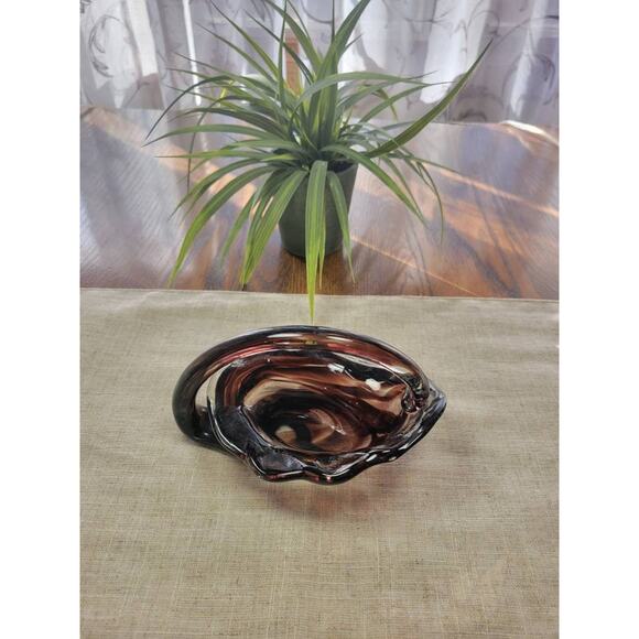 Vintage Cornucopia Basket, Art Glass Murano Style, Candy Dish Hand Blown Bowl - Picture 2 of 5